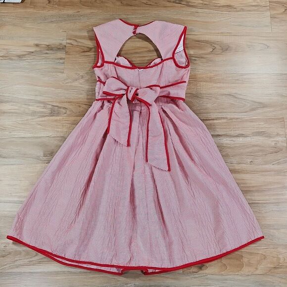 ☔️🔸️Maggy London Red & White Striped Retro Sleeveless Dress Size 6 - Picture 2 of 10